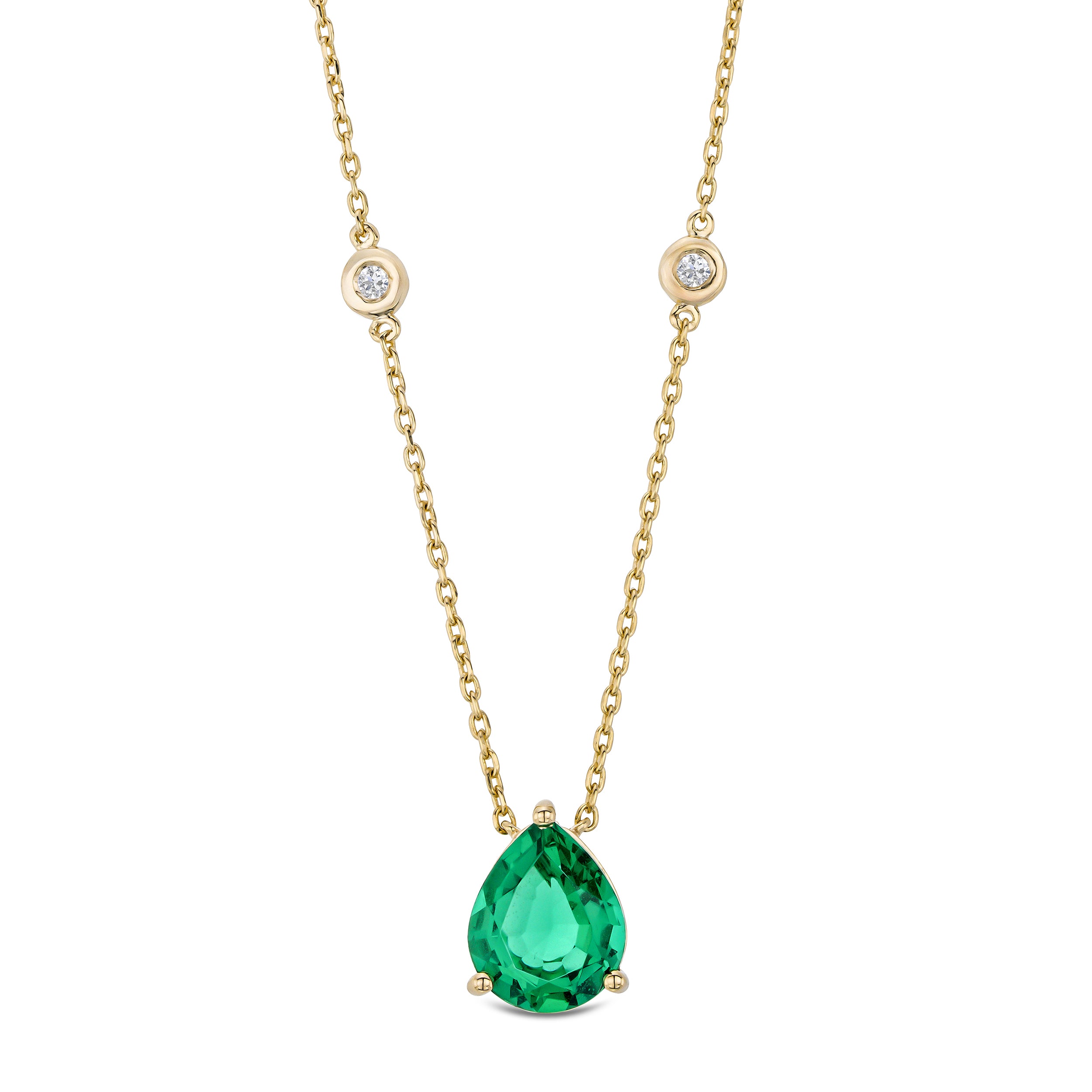 Astra 2.40ct Lab Emerald and Diamond Solitaire Pear Cut Necklace in 18K Gold Vermeil